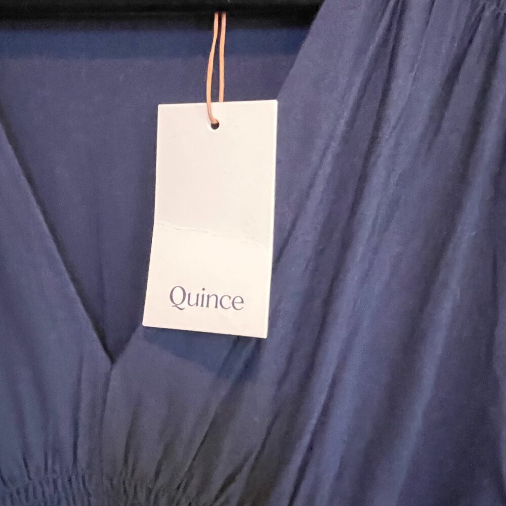 Quince Tencel Jersey V-Neck Long Sleeve Midi Dress Navy Sz S #84 - Picture 6 of 9